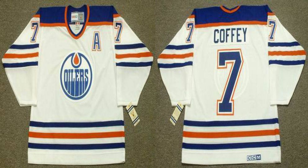 2019 Men Edmonton Oilers #7 Coffey White CCM NHL jerseys